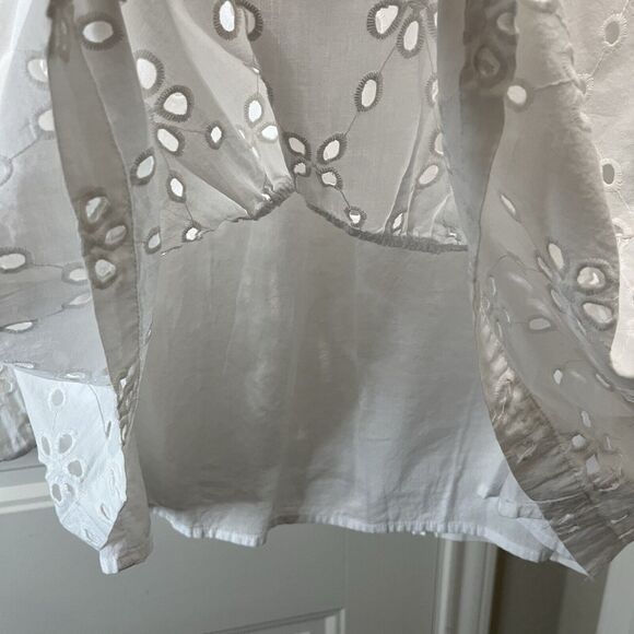 J. Crew Factory Womens Eyelet Tiered Long Sleeve Top Size XS White Keyhole - Picture 7 of 12